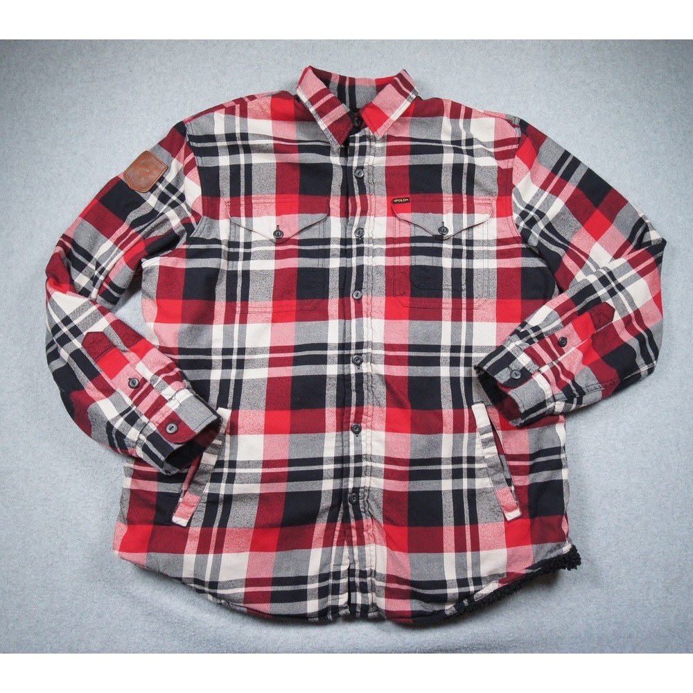Polo Ralph Lauren Jacket Mens Large Red Plaid Sherpa Lined Flannel Outdoor Adult
